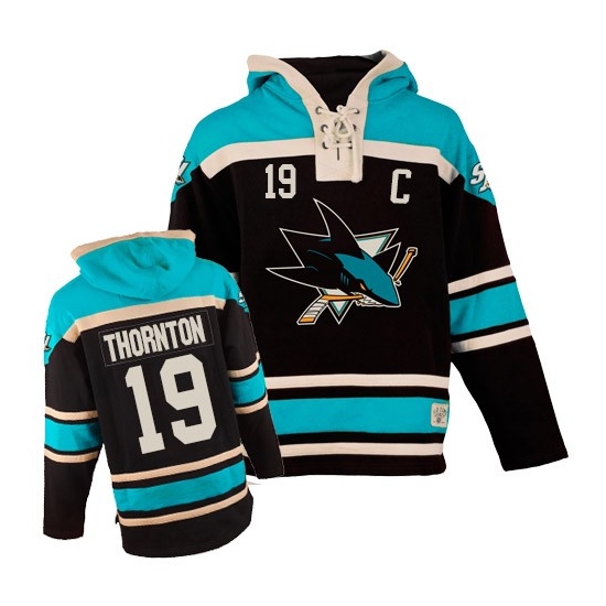 Joe Thornton San Jose Sharks Old Time Hockey Teal/ Authentic Sawyer Hooded Sweatshirt Jersey - Black