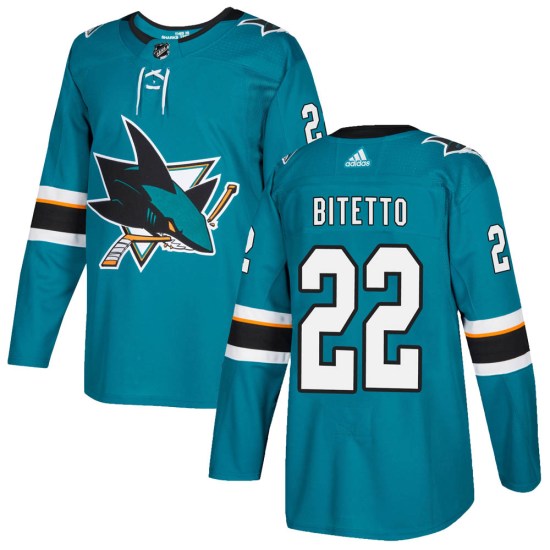 Anthony Bitetto San Jose Sharks Authentic Home Adidas Jersey - Teal