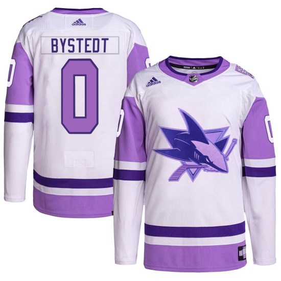 Filip Bystedt San Jose Sharks Authentic Hockey Fights Cancer Primegreen Adidas Jersey - White/Purple