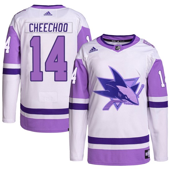 Jonathan Cheechoo San Jose Sharks Authentic Hockey Fights Cancer Primegreen Adidas Jersey - White/Purple