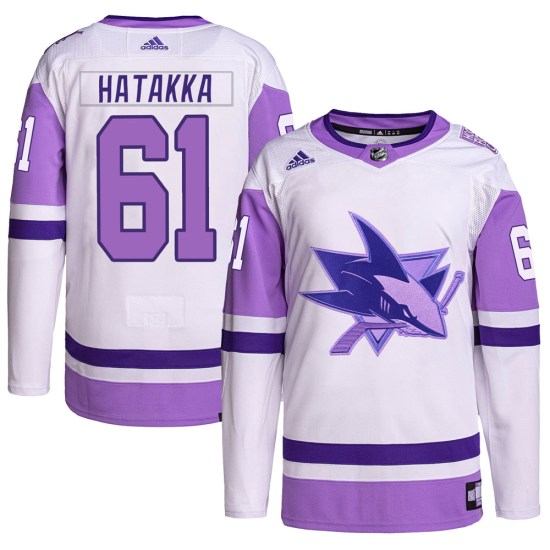 Santeri Hatakka San Jose Sharks Authentic Hockey Fights Cancer Primegreen Adidas Jersey - White/Purple