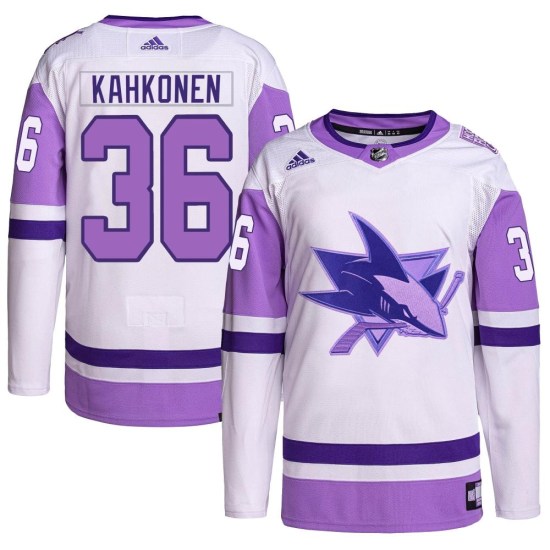Kaapo Kahkonen San Jose Sharks Authentic Hockey Fights Cancer Primegreen Adidas Jersey - White/Purple