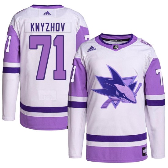 Nikolai Knyzhov San Jose Sharks Authentic Hockey Fights Cancer Primegreen Adidas Jersey - White/Purple