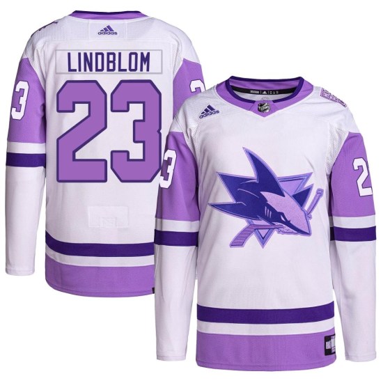 Oskar Lindblom San Jose Sharks Authentic Hockey Fights Cancer Primegreen Adidas Jersey - White/Purple