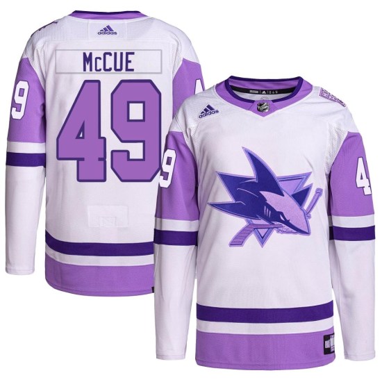 Max McCue San Jose Sharks Authentic Hockey Fights Cancer Primegreen Adidas Jersey - White/Purple