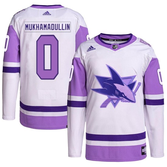 Shakir Mukhamadullin San Jose Sharks Authentic Hockey Fights Cancer Primegreen Adidas Jersey - White/Purple