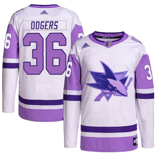 Jeff Odgers San Jose Sharks Authentic Hockey Fights Cancer Primegreen Adidas Jersey - White/Purple