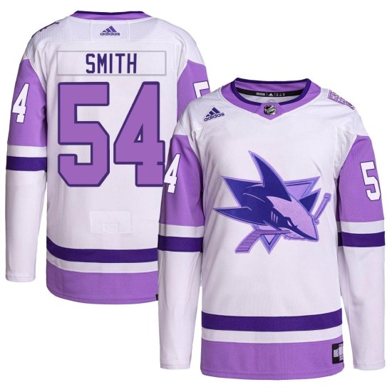 Givani Smith San Jose Sharks Authentic Hockey Fights Cancer Primegreen Adidas Jersey - White/Purple