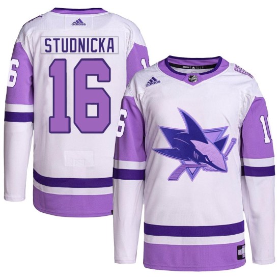 Jack Studnicka San Jose Sharks Authentic Hockey Fights Cancer Primegreen Adidas Jersey - White/Purple