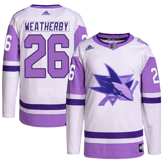 Jasper Weatherby San Jose Sharks Authentic Hockey Fights Cancer Primegreen Adidas Jersey - White/Purple