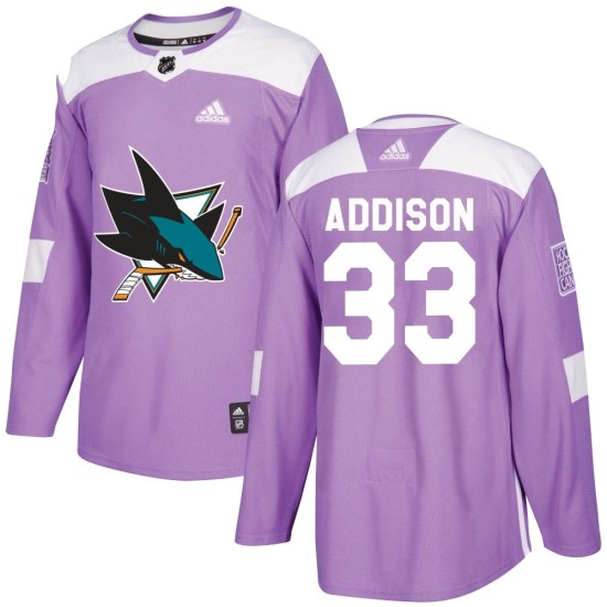 Calen Addison San Jose Sharks Youth Authentic Hockey Fights Cancer Adidas Jersey - Purple