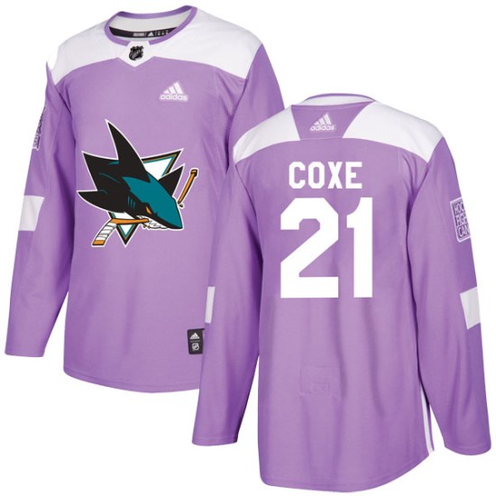 Craig Coxe San Jose Sharks Youth Authentic Hockey Fights Cancer Adidas Jersey - Purple