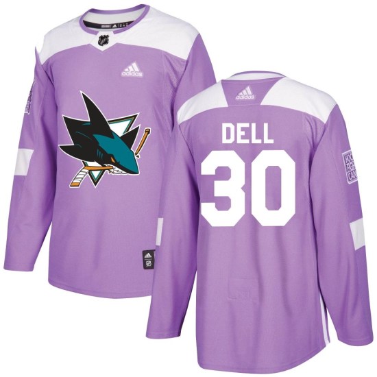 Aaron Dell San Jose Sharks Youth Authentic Hockey Fights Cancer Adidas Jersey - Purple