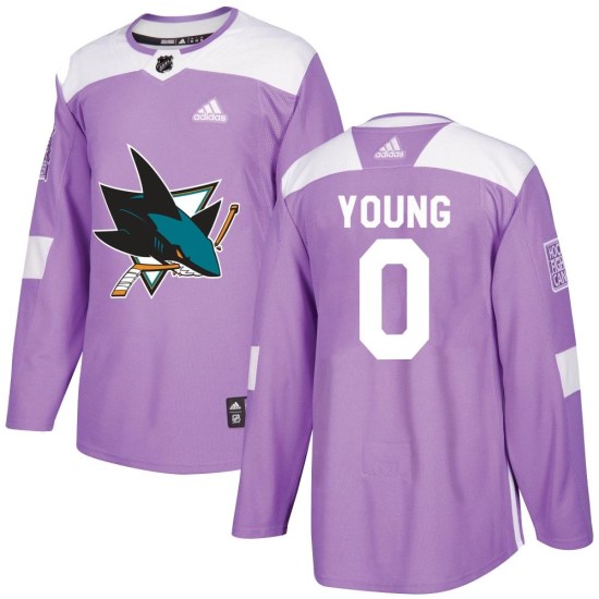 Alex Young San Jose Sharks Youth Authentic Hockey Fights Cancer Adidas Jersey - Purple