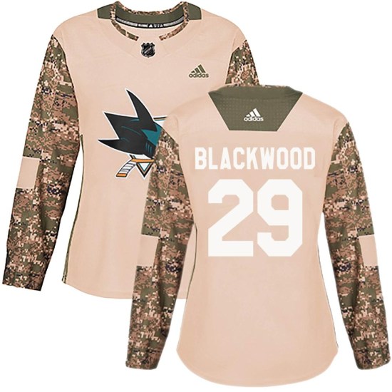 Mackenzie Blackwood San Jose Sharks Women's Authentic Camo Veterans Day Practice Adidas Jersey - Black
