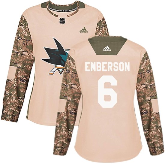 Ty Emberson San Jose Sharks Women's Authentic Veterans Day Practice Adidas Jersey - Camo