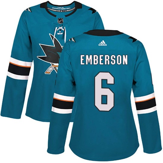 Ty Emberson San Jose Sharks Women's Authentic Home Adidas Jersey - Teal