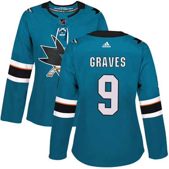Adam Graves San Jose Sharks Women's Authentic Home Adidas Jersey - Teal