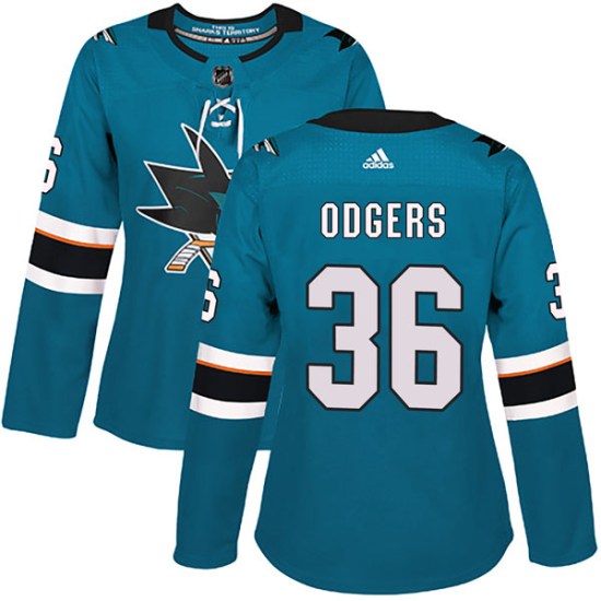 Jeff Odgers San Jose Sharks Women's Authentic Home Adidas Jersey - Teal