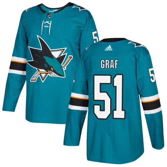 Collin Graf San Jose Sharks Youth Authentic Home Adidas Jersey - Teal