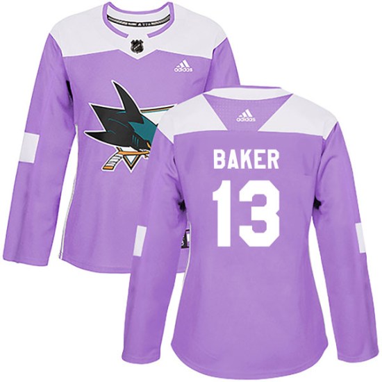 Jamie Baker San Jose Sharks Women's Authentic Hockey Fights Cancer Adidas Jersey - Purple