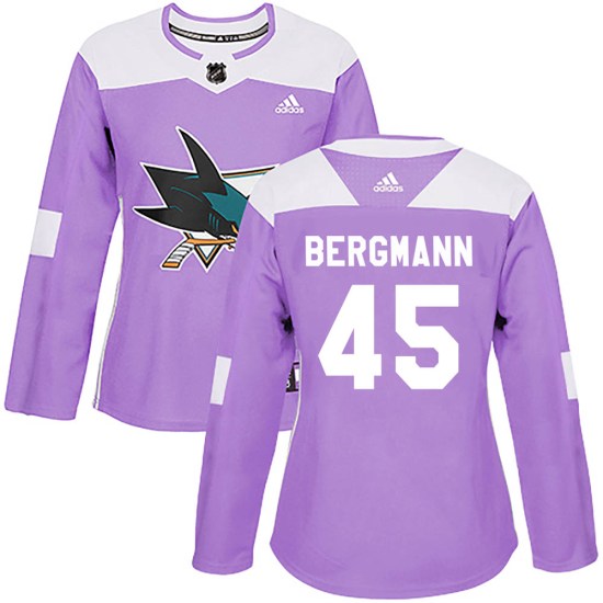 Lean Bergmann San Jose Sharks Women's Authentic Hockey Fights Cancer Adidas Jersey - Purple