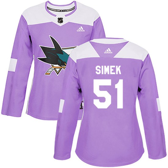 Radim Simek San Jose Sharks Women's Authentic Hockey Fights Cancer Adidas Jersey - Purple
