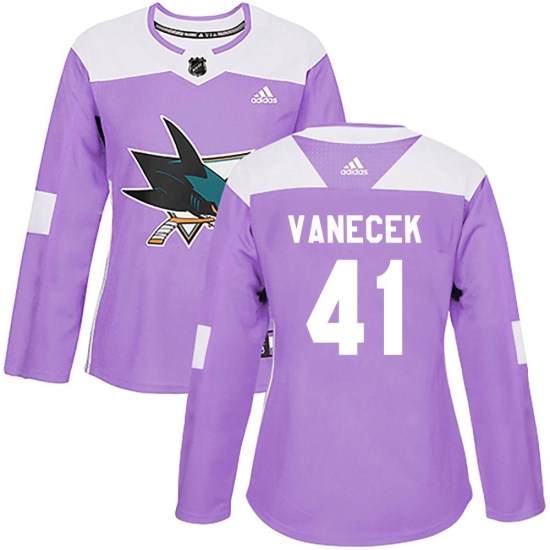 Vitek Vanecek San Jose Sharks Women's Authentic Hockey Fights Cancer Adidas Jersey - Purple