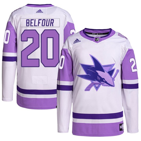 Ed Belfour San Jose Sharks Youth Authentic Hockey Fights Cancer Primegreen Adidas Jersey - White/Purple