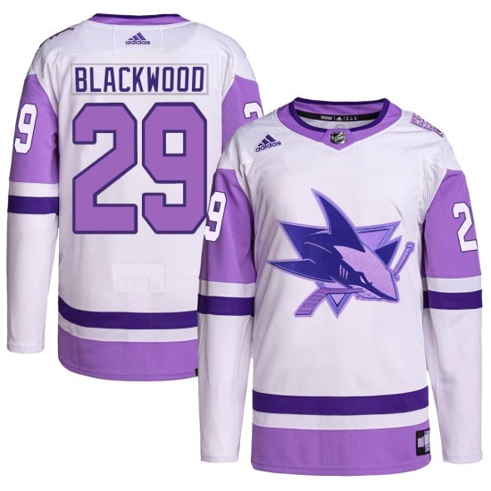 Mackenzie Blackwood San Jose Sharks Youth Authentic Hockey Fights Cancer Primegreen Adidas Jersey - White/Purple
