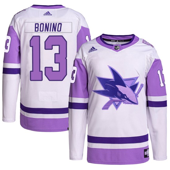 Nick Bonino San Jose Sharks Youth Authentic Hockey Fights Cancer Primegreen Adidas Jersey - White/Purple