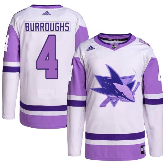 Kyle Burroughs San Jose Sharks Youth Authentic Hockey Fights Cancer Primegreen Adidas Jersey - White/Purple