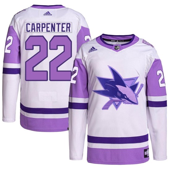 Ryan Carpenter San Jose Sharks Youth Authentic Hockey Fights Cancer Primegreen Adidas Jersey - White/Purple