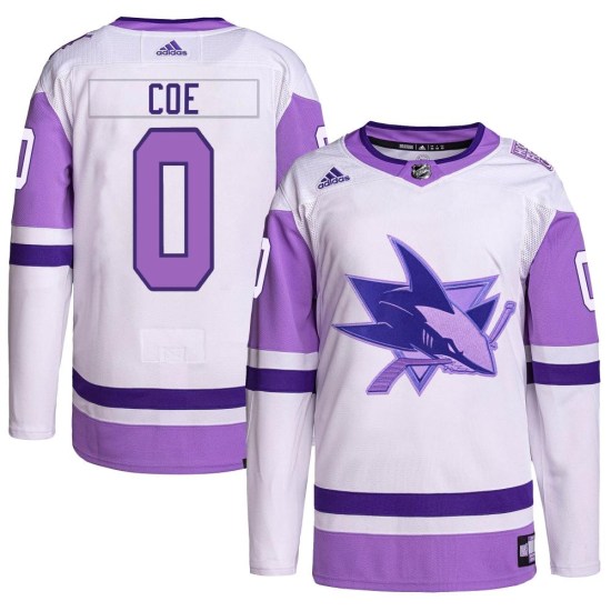 Brandon Coe San Jose Sharks Youth Authentic Hockey Fights Cancer Primegreen Adidas Jersey - White/Purple