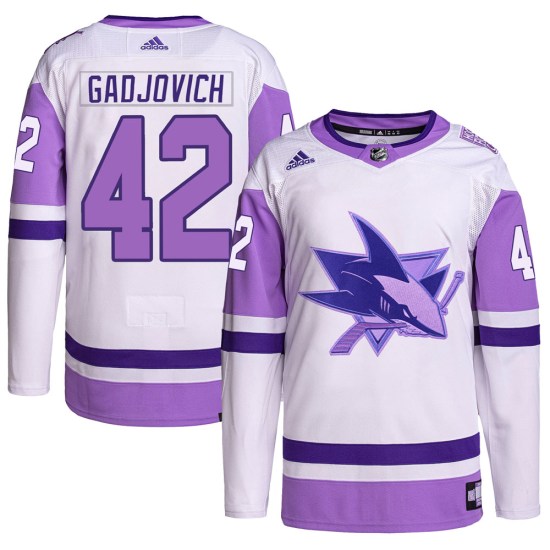Jonah Gadjovich San Jose Sharks Youth Authentic Hockey Fights Cancer Primegreen Adidas Jersey - White/Purple