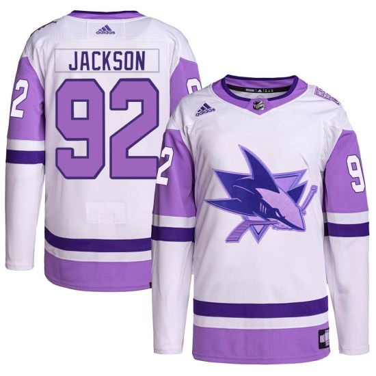 Jacob Jackson San Jose Sharks Youth Authentic Hockey Fights Cancer Primegreen Adidas Jersey - White/Purple