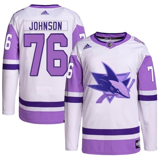 Luke Johnson San Jose Sharks Youth Authentic Hockey Fights Cancer Primegreen Adidas Jersey - White/Purple
