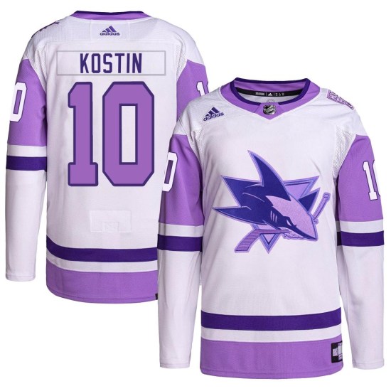 Klim Kostin San Jose Sharks Youth Authentic Hockey Fights Cancer Primegreen Adidas Jersey - White/Purple