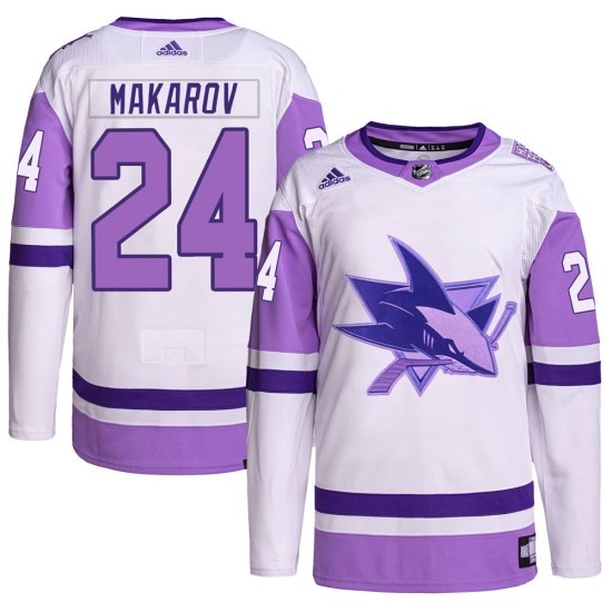 Sergei Makarov San Jose Sharks Youth Authentic Hockey Fights Cancer Primegreen Adidas Jersey - White/Purple