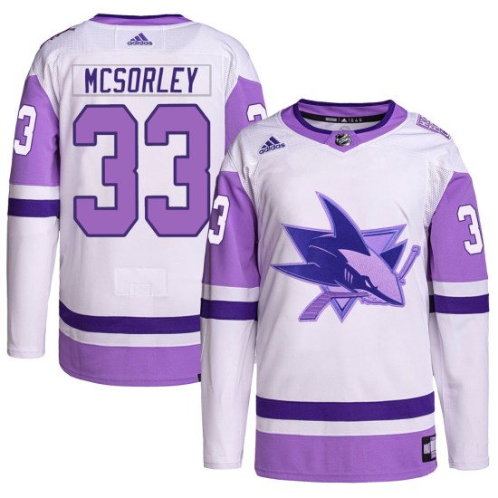 Marty Mcsorley San Jose Sharks Youth Authentic Hockey Fights Cancer Primegreen Adidas Jersey - White/Purple