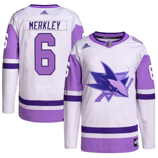 Ryan Merkley San Jose Sharks Youth Authentic Hockey Fights Cancer Primegreen Adidas Jersey - White/Purple