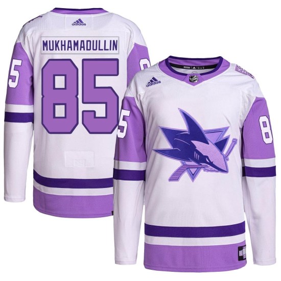 Shakir Mukhamadullin San Jose Sharks Youth Authentic Hockey Fights Cancer Primegreen Adidas Jersey - White/Purple
