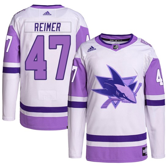 James Reimer San Jose Sharks Youth Authentic Hockey Fights Cancer Primegreen Adidas Jersey - White/Purple
