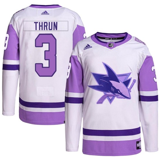 Henry Thrun San Jose Sharks Youth Authentic Hockey Fights Cancer Primegreen Adidas Jersey - White/Purple