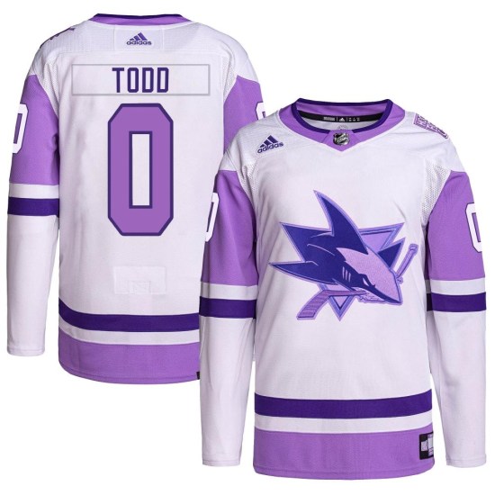 Nathan Todd San Jose Sharks Youth Authentic Hockey Fights Cancer Primegreen Adidas Jersey - White/Purple