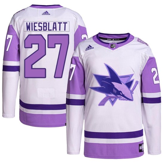 Ozzy Wiesblatt San Jose Sharks Youth Authentic Hockey Fights Cancer Primegreen Adidas Jersey - White/Purple