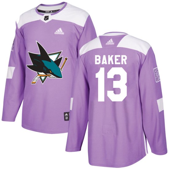 Jamie Baker San Jose Sharks Authentic Hockey Fights Cancer Adidas Jersey - Purple
