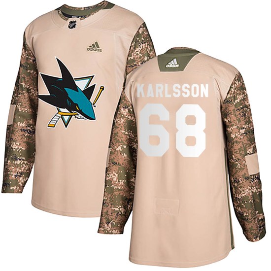 Melker Karlsson San Jose Sharks Authentic Veterans Day Practice Adidas Jersey - Camo
