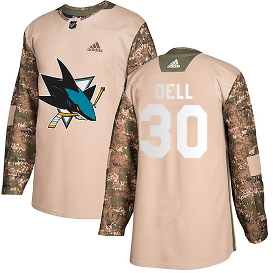 Aaron Dell San Jose Sharks Youth Authentic Veterans Day Practice Adidas Jersey - Camo