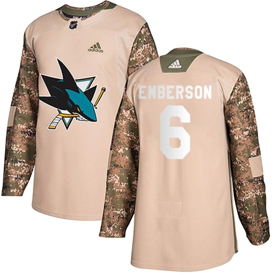 Ty Emberson San Jose Sharks Youth Authentic Veterans Day Practice Adidas Jersey - Camo